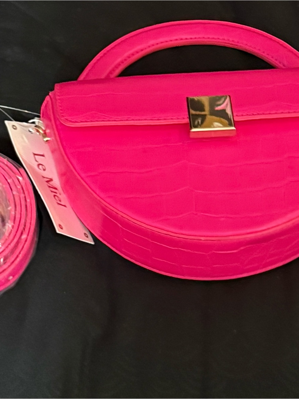 Hot Pink Vegan Leather Circular Top-Handle Bag - Picture 6 of 7